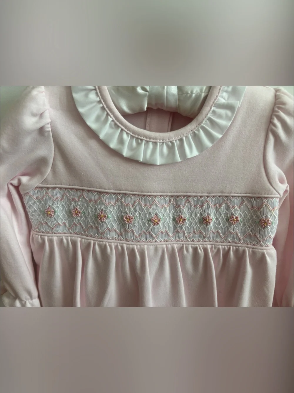 NWT baby girl Smocked Footed Romper Ruffle Collar Edgehill Collection 6m